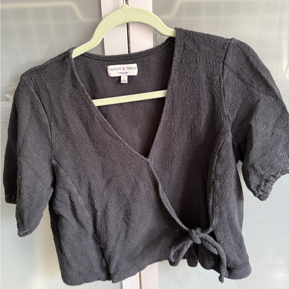 Madewell Gray Crop Tie Front Blouse